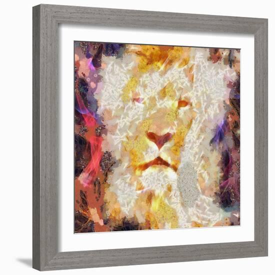 Abstract Lion Collage Painting-prawny-Framed Art Print