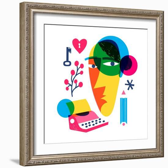 Abstract Modern Style Line Art Woman Portrait Design.-giraffarte-Framed Photographic Print