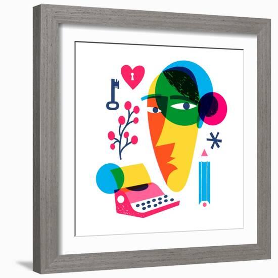 Abstract Modern Style Line Art Woman Portrait Design.-giraffarte-Framed Photographic Print