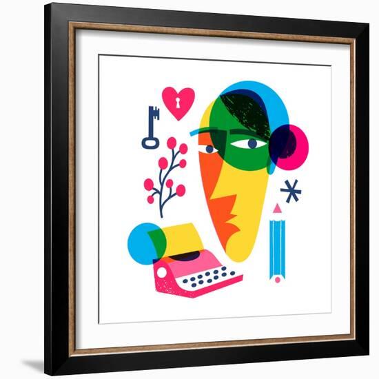 Abstract Modern Style Line Art Woman Portrait Design.-giraffarte-Framed Photographic Print