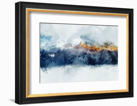 Abstract Mountain Ranges in Morning Light, Digital Watercolor Painting-Nithid-Framed Photographic Print
