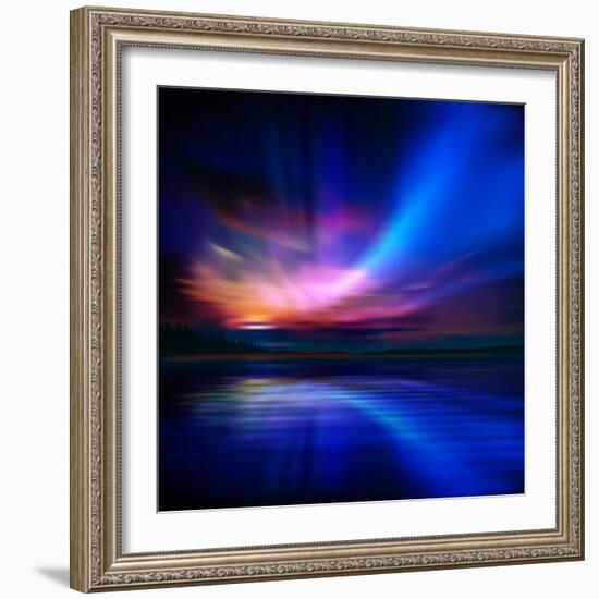 Abstract Nature Background with Aurora Borealis and Forest-Santa-Framed Photographic Print