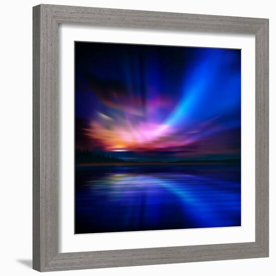 Abstract Nature Background with Aurora Borealis and Forest-Santa-Framed Photographic Print