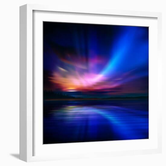 Abstract Nature Background with Aurora Borealis and Forest-Santa-Framed Photographic Print