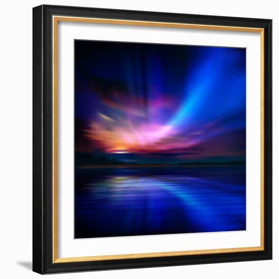 Abstract Nature Background with Aurora Borealis and Forest-Santa-Framed Photographic Print