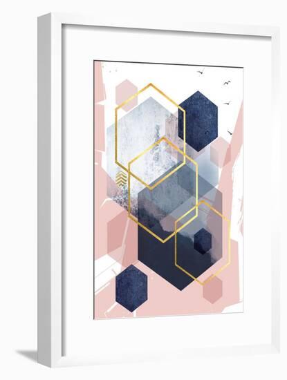 Abstract Navy Blush Gold 1-Urban Epiphany-Framed Art Print