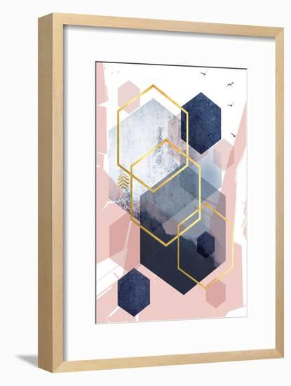 Abstract Navy Blush Gold 1-Urban Epiphany-Framed Art Print