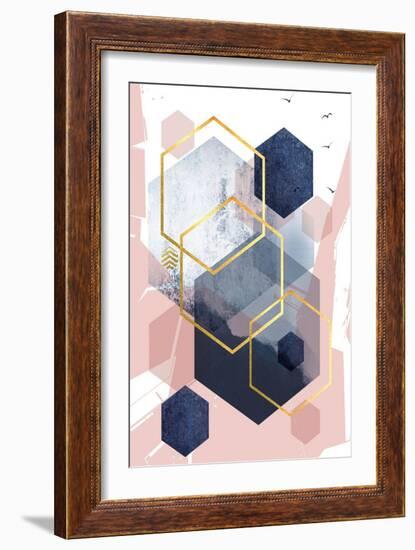 Abstract Navy Blush Gold 1-Urban Epiphany-Framed Art Print