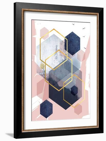 Abstract Navy Blush Gold 1-Urban Epiphany-Framed Art Print