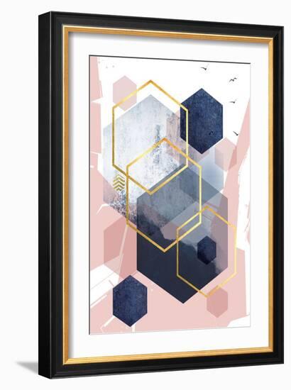 Abstract Navy Blush Gold 1-Urban Epiphany-Framed Art Print