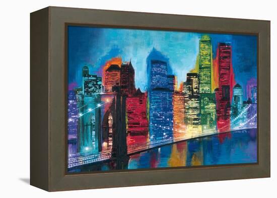 Abstract NYC Skyline at Night-Brian Carter-Framed Stretched Canvas