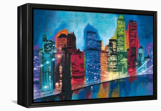 Abstract NYC Skyline at Night-Brian Carter-Framed Stretched Canvas