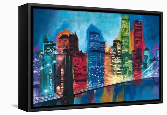 Abstract NYC Skyline at Night-Brian Carter-Framed Stretched Canvas