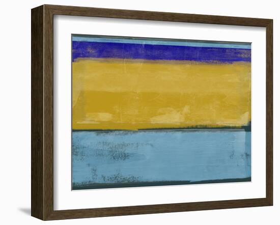 Abstract Ochre and Blue I-Alma Levine-Framed Art Print