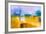 Abstract Oil Painting Background. Colorful Yellow and Purple Sky Oil Painting Landscape on Canvas.-pluie_r-Framed Art Print