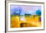 Abstract Oil Painting Background. Colorful Yellow and Purple Sky Oil Painting Landscape on Canvas.-pluie_r-Framed Art Print
