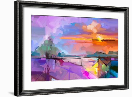 Abstract Oil Painting Landscape Background. Artwork Modern Oil Painting Outdoor Landscape. Semi- Ab-pluie_r-Framed Art Print