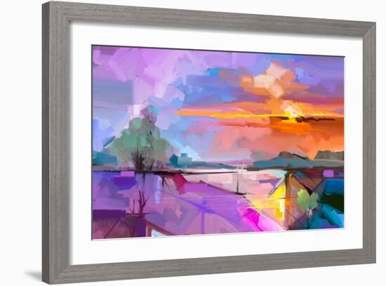 Abstract Oil Painting Landscape Background. Artwork Modern Oil Painting Outdoor Landscape. Semi- Ab-pluie_r-Framed Art Print