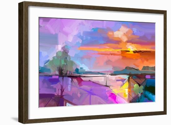 Abstract Oil Painting Landscape Background. Artwork Modern Oil Painting Outdoor Landscape. Semi- Ab-pluie_r-Framed Art Print