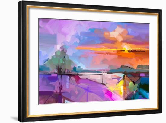 Abstract Oil Painting Landscape Background. Artwork Modern Oil Painting Outdoor Landscape. Semi- Ab-pluie_r-Framed Art Print