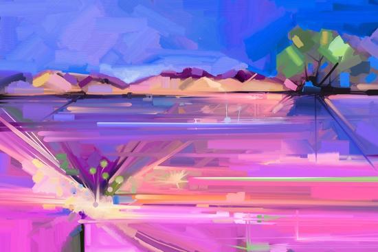 Abstract Oil Painting Landscape Background Colorful Yellow And Purple Sky Oil Painting Outdoor La Art Print Pluie R Art Com