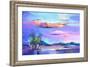 Abstract Oil Painting Landscape Background. Colorful Yellow and Purple Sky. Oil Painting Outdoor La-pluie_r-Framed Art Print