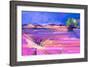 Abstract Oil Painting Landscape Background. Colorful Yellow and Purple Sky. Oil Painting Outdoor La-pluie_r-Framed Art Print