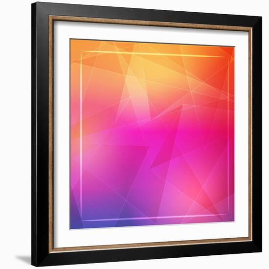 Abstract Orange Pink Background with Shining White Lines and Frame-marinini-Framed Art Print