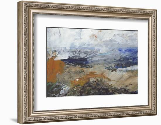 Abstract Painting. Acrylic Texture in Soft Pastel Colors like Gray, Beige, Brown and Blue . Modern-Dina Dankers-Framed Photographic Print