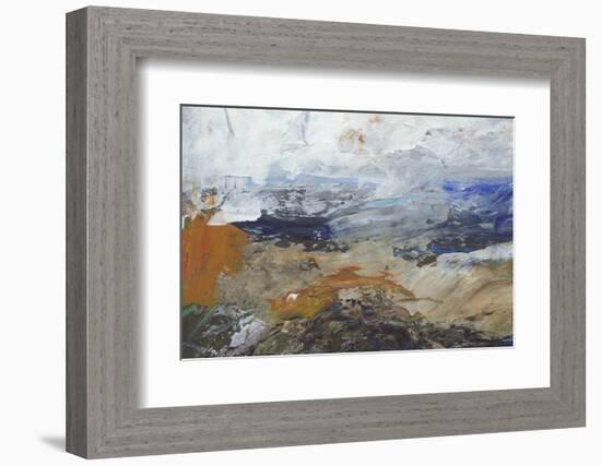 Abstract Painting. Acrylic Texture in Soft Pastel Colors like Gray, Beige, Brown and Blue . Modern-Dina Dankers-Framed Photographic Print