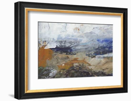 Abstract Painting. Acrylic Texture in Soft Pastel Colors like Gray, Beige, Brown and Blue . Modern-Dina Dankers-Framed Photographic Print