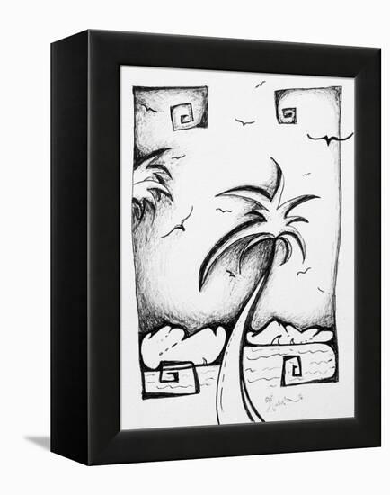 Abstract Palm Tree Black And White I-Megan Aroon Duncanson-Framed Stretched Canvas