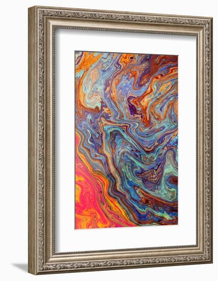 Abstract pattern in oil spilled in small stream, Costa Rica-Adam Jones-Framed Photographic Print