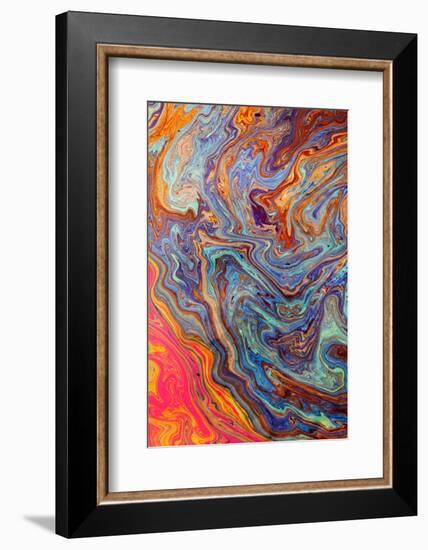 Abstract pattern in oil spilled in small stream, Costa Rica-Adam Jones-Framed Photographic Print