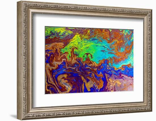 Abstract pattern in oil spilled in small stream, Costa Rica-Adam Jones-Framed Photographic Print