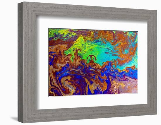 Abstract pattern in oil spilled in small stream, Costa Rica-Adam Jones-Framed Photographic Print