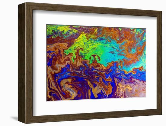 Abstract pattern in oil spilled in small stream, Costa Rica-Adam Jones-Framed Photographic Print