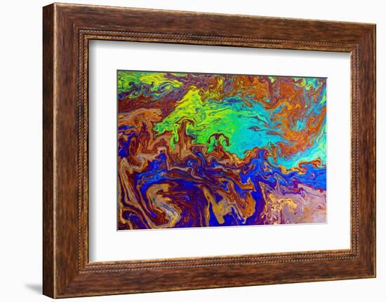 Abstract pattern in oil spilled in small stream, Costa Rica-Adam Jones-Framed Photographic Print