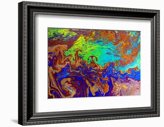 Abstract pattern in oil spilled in small stream, Costa Rica-Adam Jones-Framed Photographic Print