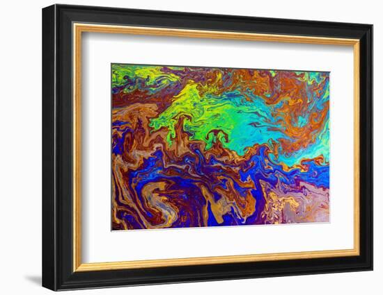 Abstract pattern in oil spilled in small stream, Costa Rica-Adam Jones-Framed Photographic Print