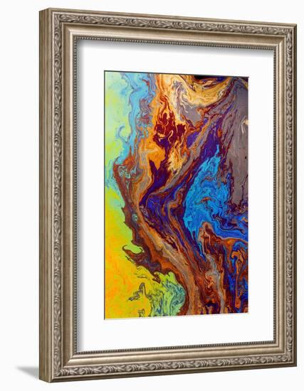 Abstract pattern in oil spilled in small stream, Costa Rica-Adam Jones-Framed Photographic Print