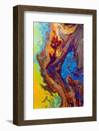 Abstract pattern in oil spilled in small stream, Costa Rica-Adam Jones-Framed Photographic Print