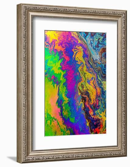 Abstract pattern in oil spilled in small stream, Costa Rica-Adam Jones-Framed Photographic Print