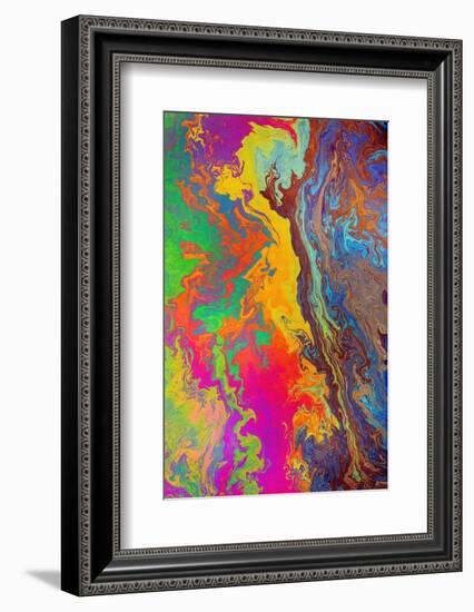 Abstract pattern in oil spilled in small stream, Costa Rica-Adam Jones-Framed Photographic Print