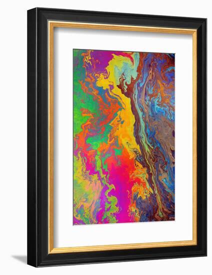 Abstract pattern in oil spilled in small stream, Costa Rica-Adam Jones-Framed Photographic Print