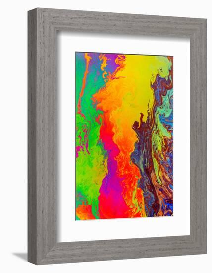 Abstract pattern in oil spilled in small stream, Costa Rica-Adam Jones-Framed Photographic Print