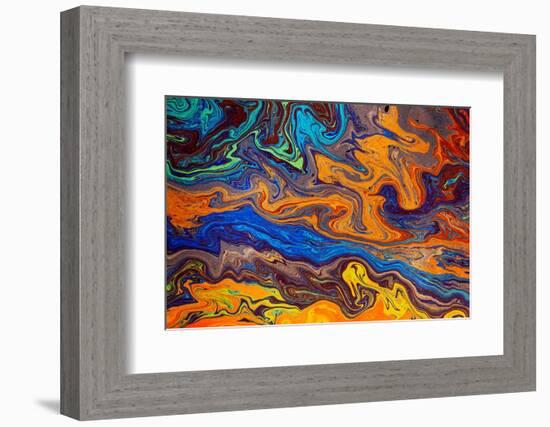 Abstract pattern in oil spilled in small stream, Costa Rica-Adam Jones-Framed Photographic Print