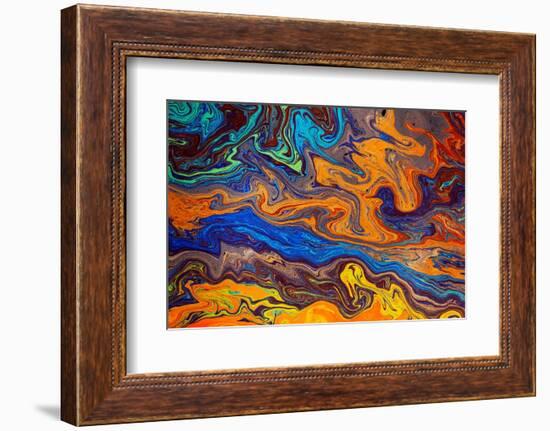 Abstract pattern in oil spilled in small stream, Costa Rica-Adam Jones-Framed Photographic Print