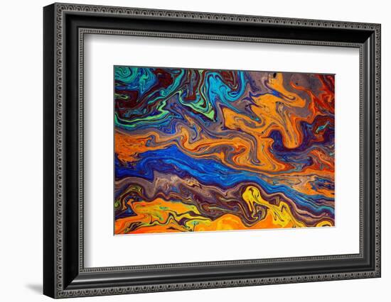 Abstract pattern in oil spilled in small stream, Costa Rica-Adam Jones-Framed Photographic Print