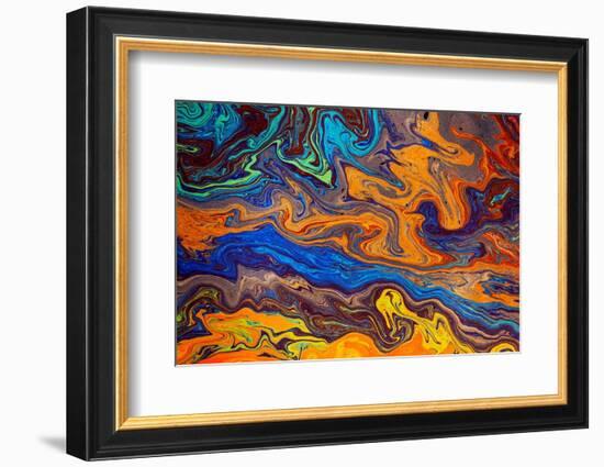 Abstract pattern in oil spilled in small stream, Costa Rica-Adam Jones-Framed Photographic Print